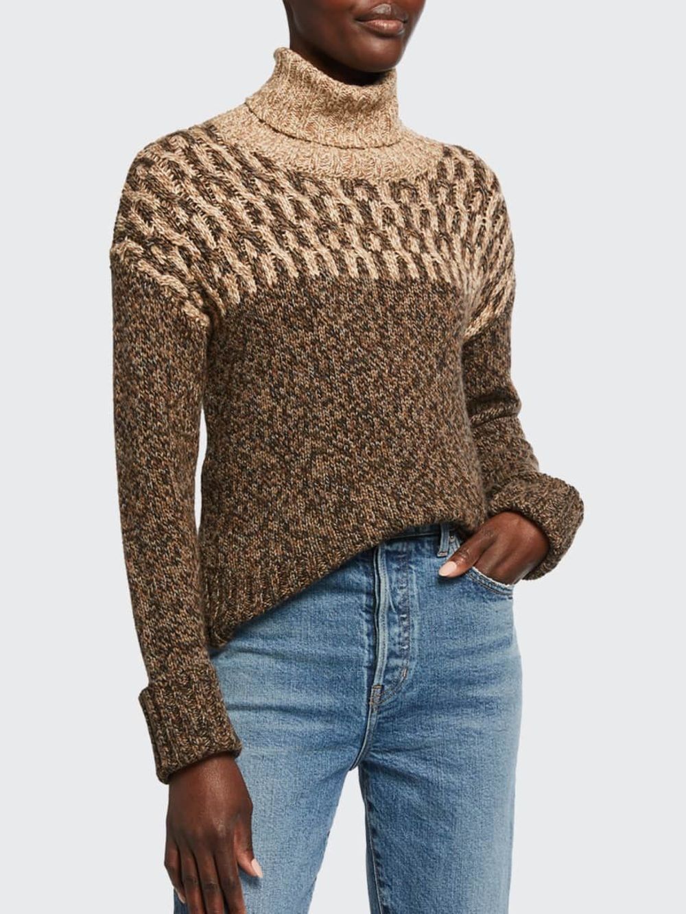Veronica Beard Bia Brown Wool Blend Chunky Knit Turtleneck Sweater Size XS